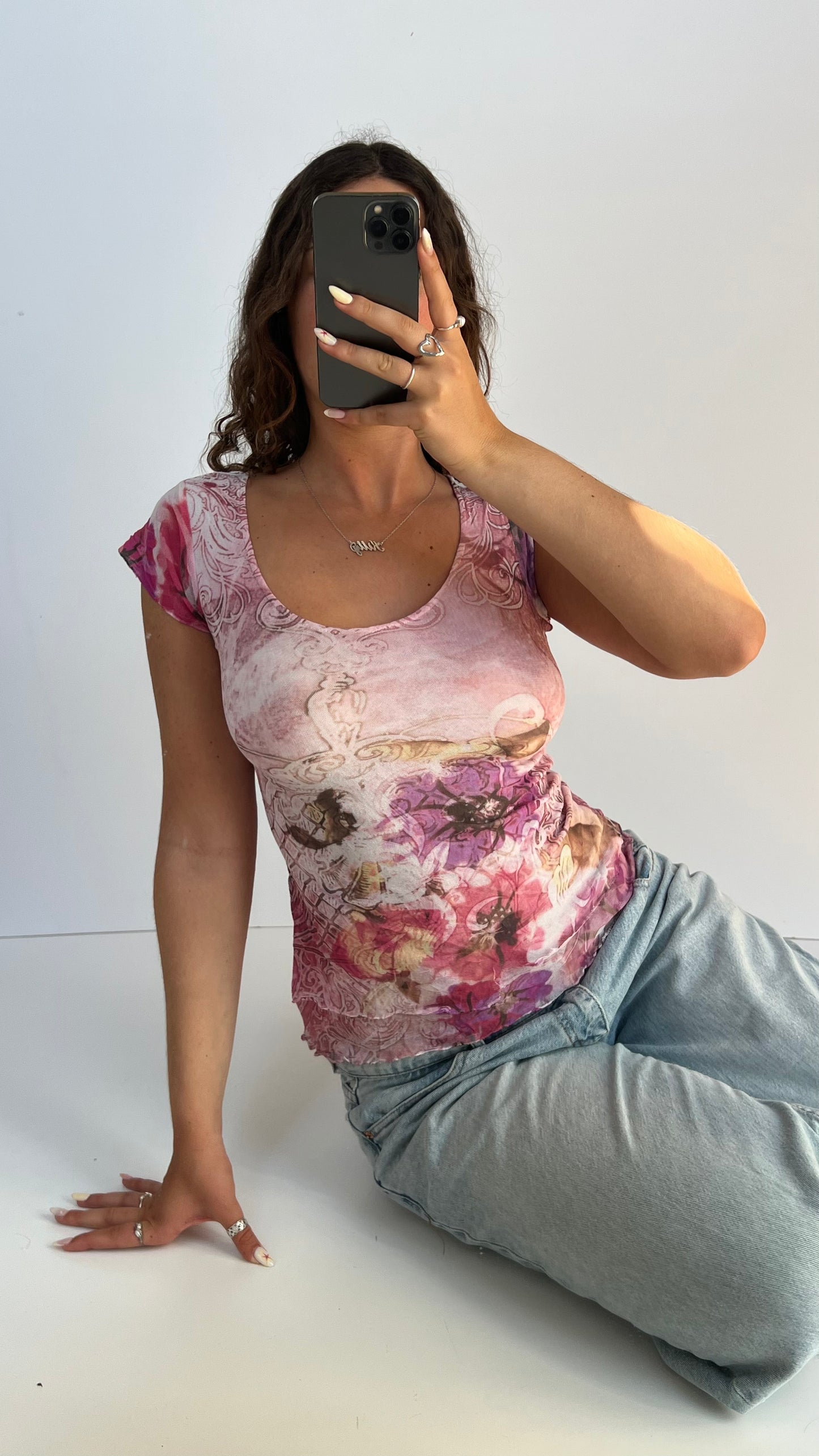 00s pink mesh baby tee- size S