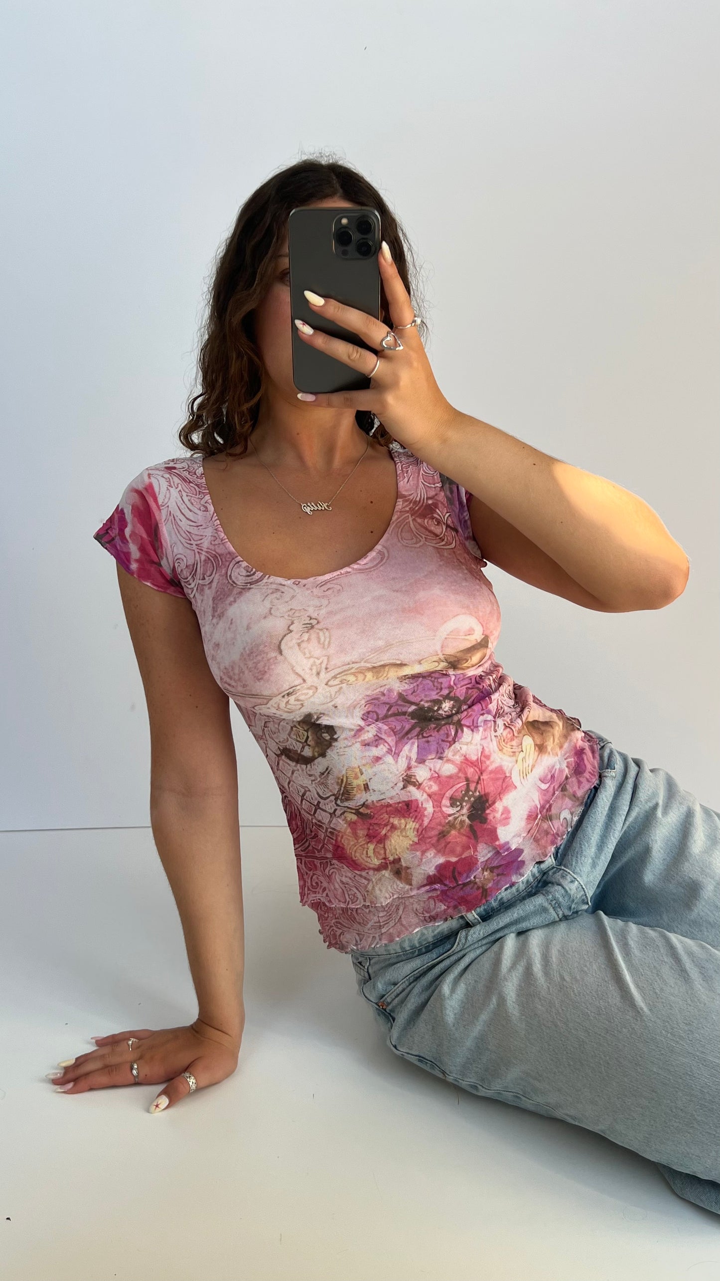 00s pink mesh baby tee- size S