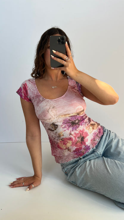 00s pink mesh baby tee- size S