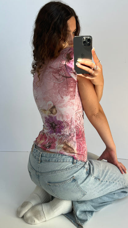 00s pink mesh baby tee- size S