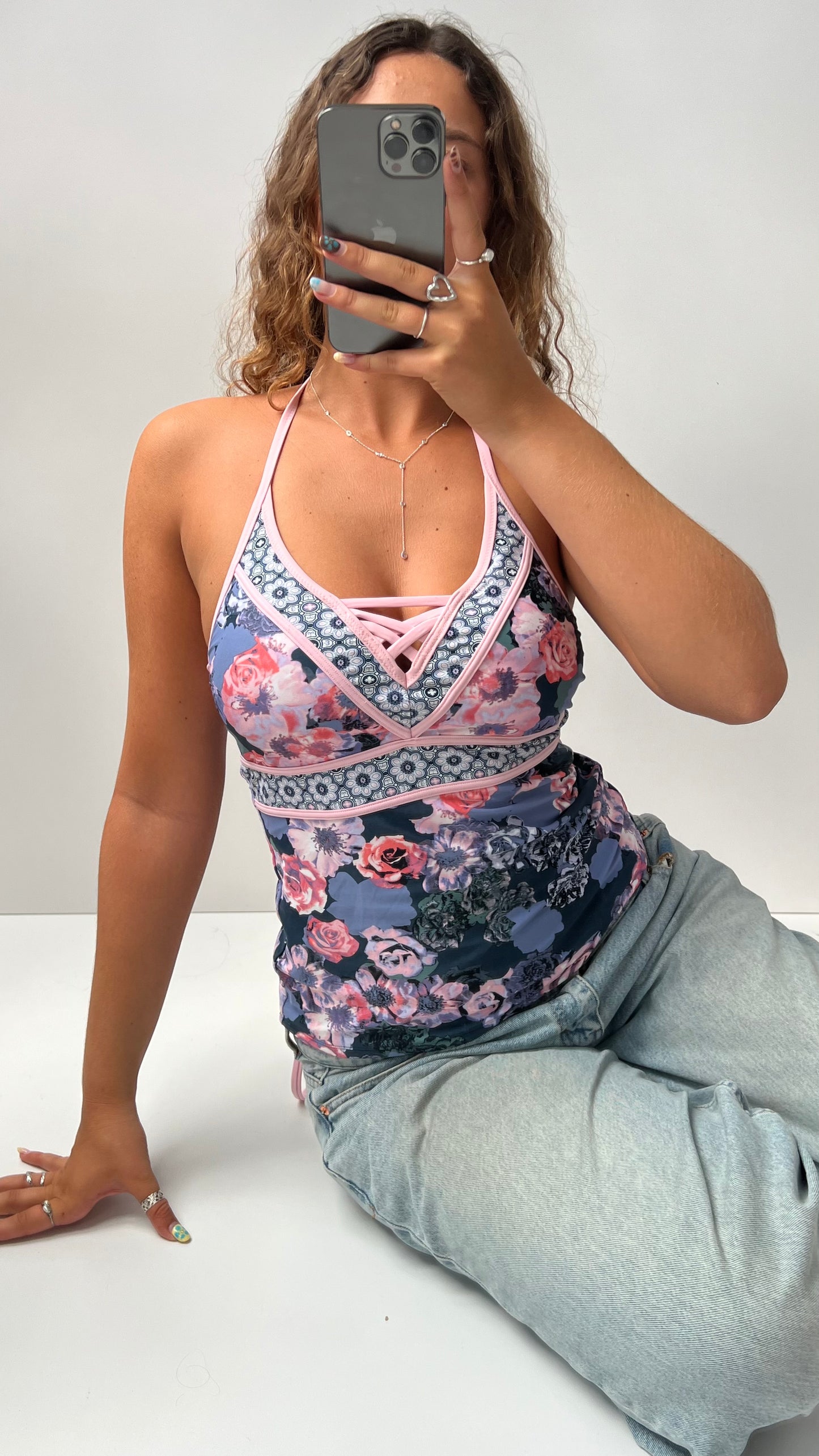 00s pink floral cami- size S