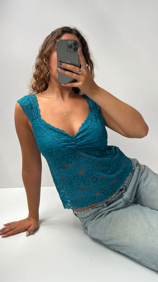 00s blue lace babydoll top- size M