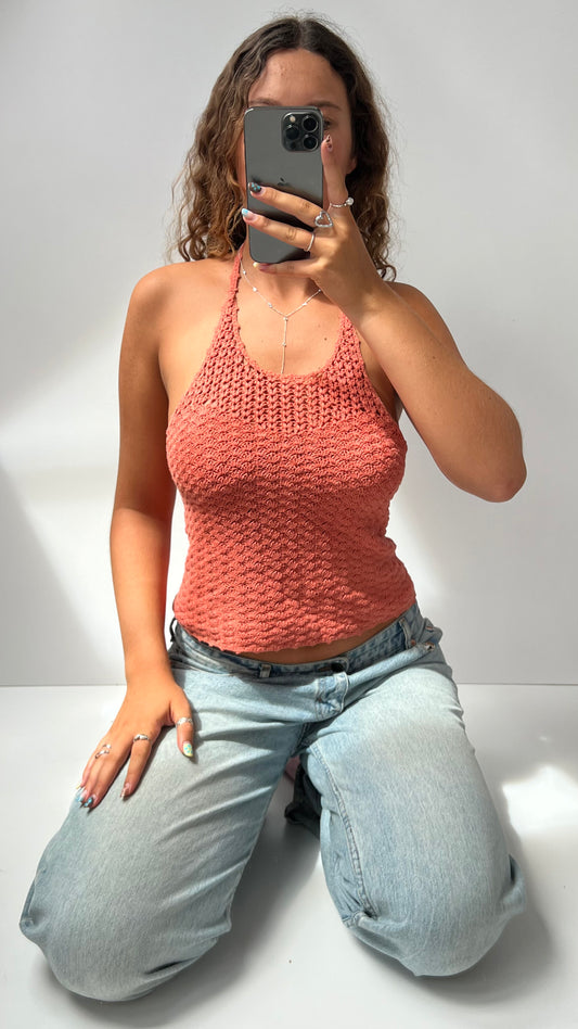 00s orange crochet halter cami- size S