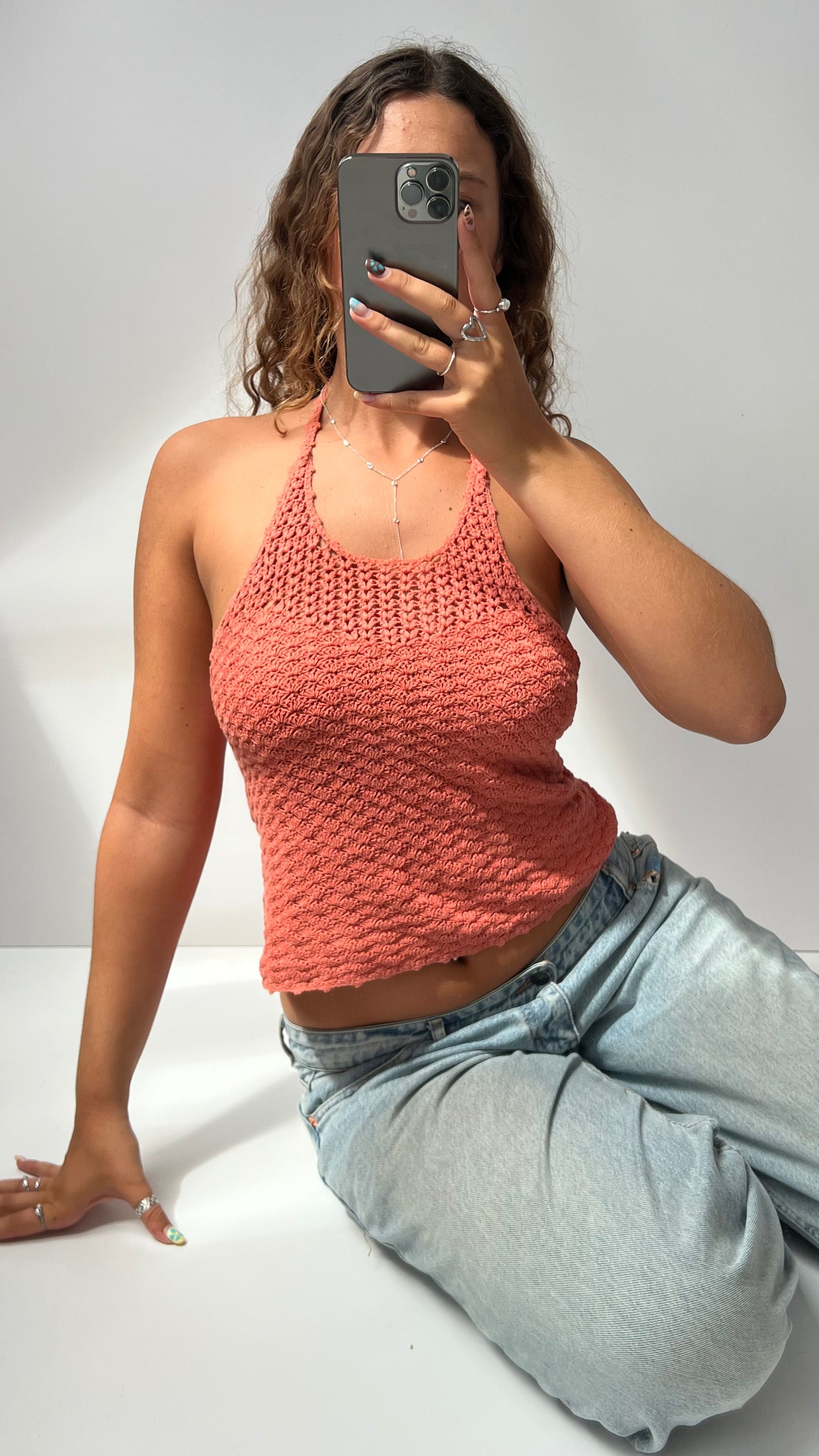 00s orange crochet halter cami- size S
