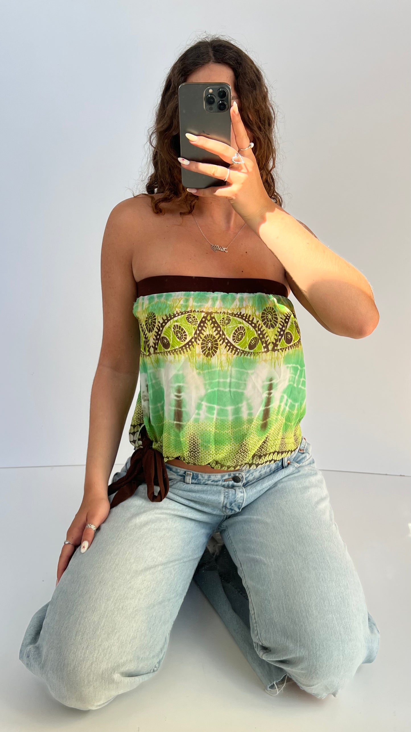 00s green brown strapless cami- size M