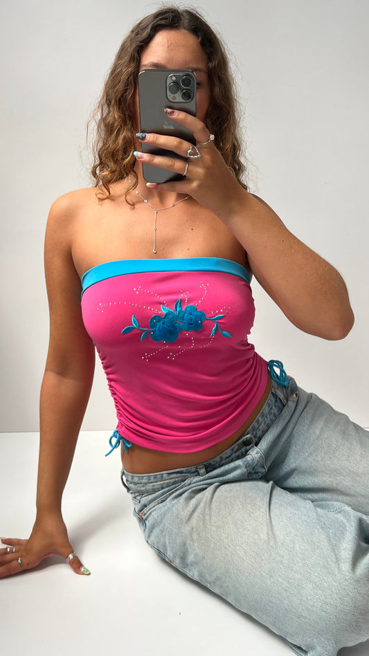 00s pink blue strapless cami- size S