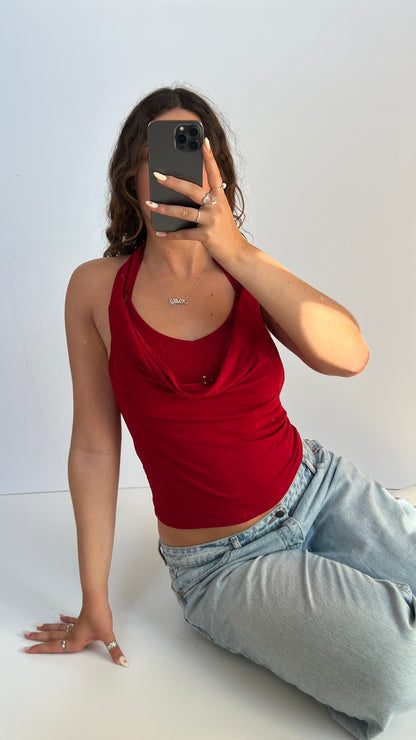00s red cowl neck cami- size S