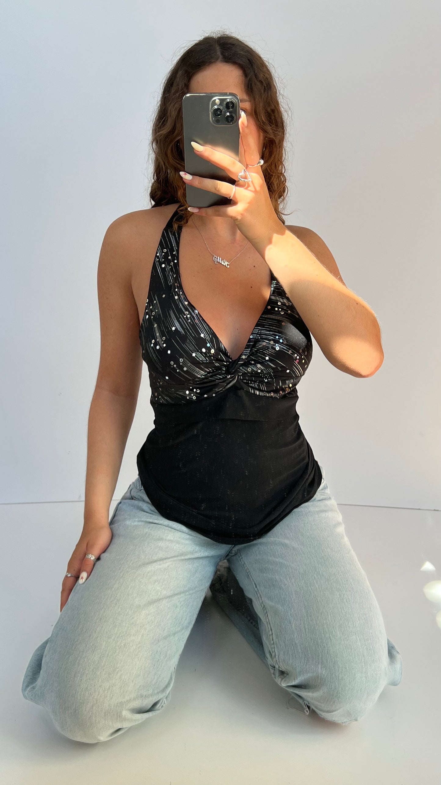 00s black sparkle halter cami- size L