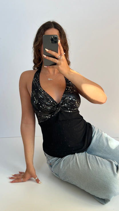 00s black sparkle halter cami- size L