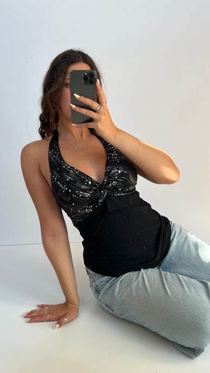 00s black sparkle halter cami- size L