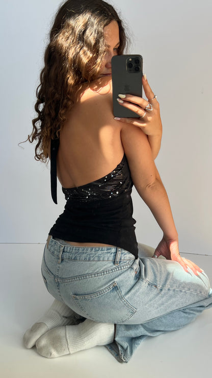 00s black sparkle halter cami- size L