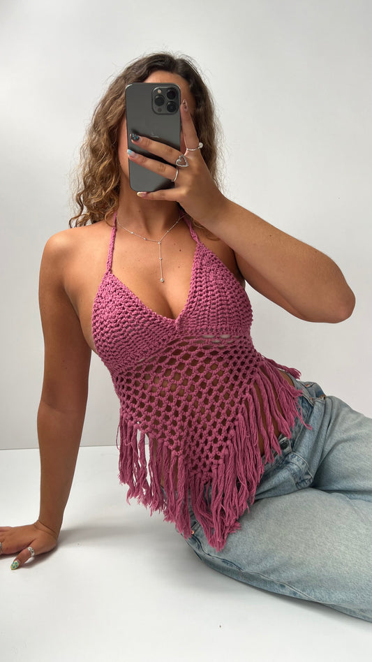 00s pink crochet cami- size S