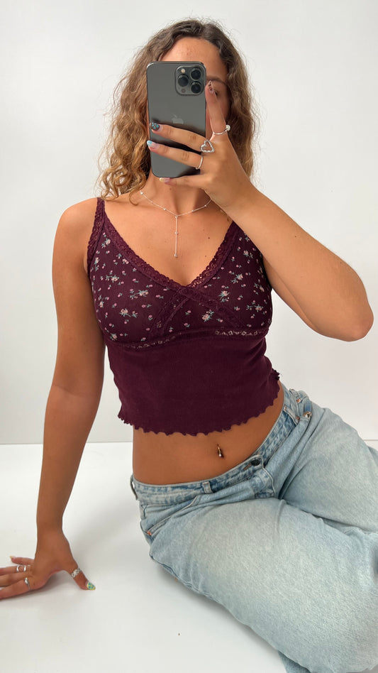 00s burgundy floral cami- size S