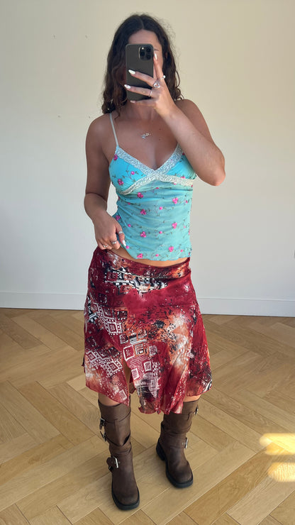 00s red mesh midi skirt- size M