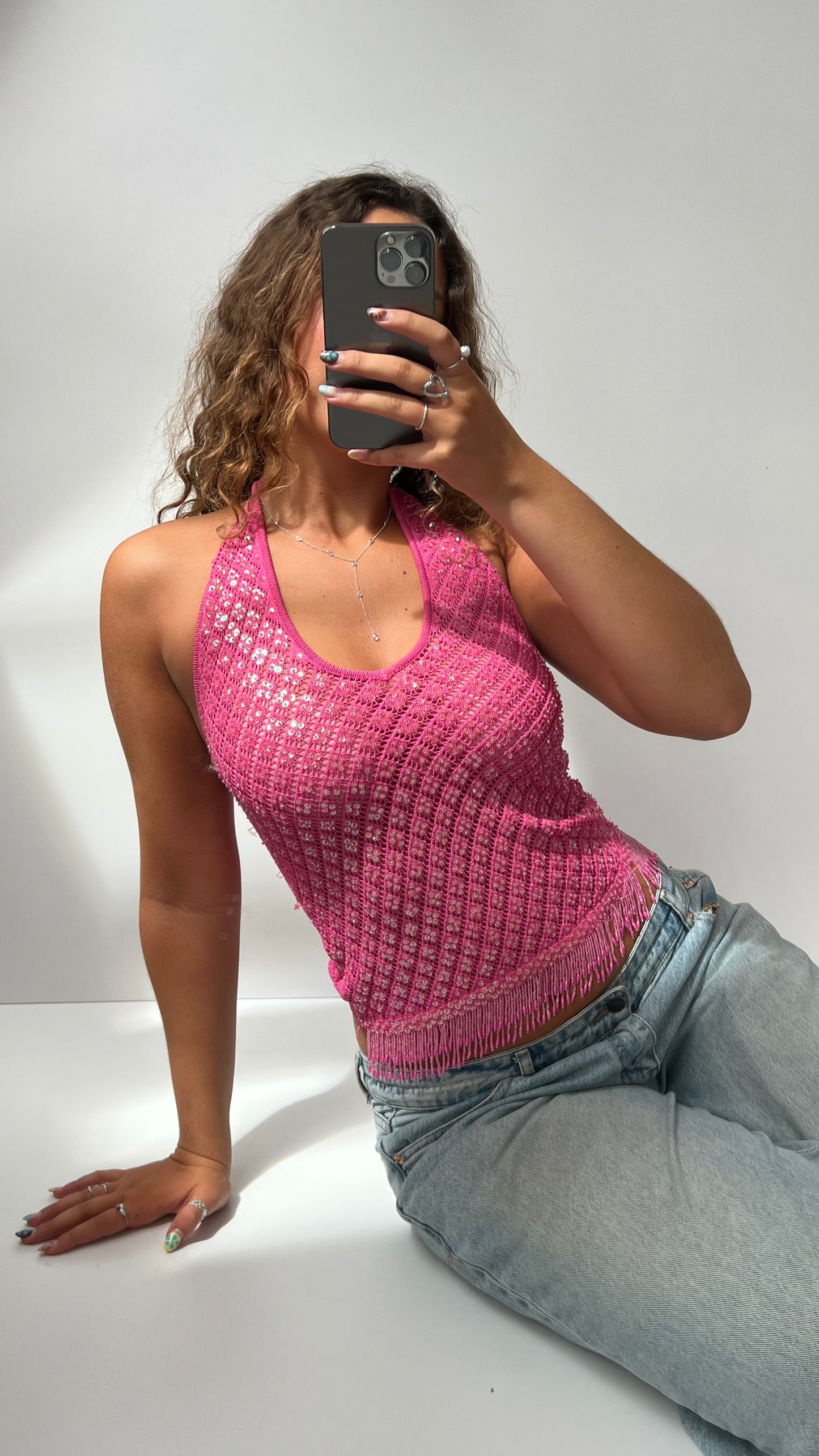 00s pink sequin cami- size S