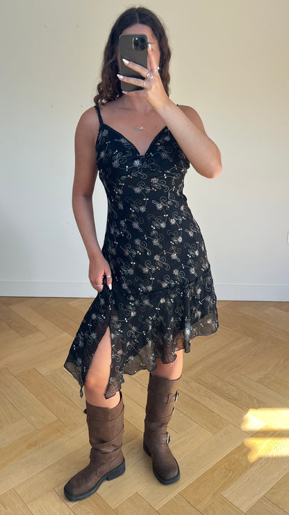 00s black floral midi dress- size M/L