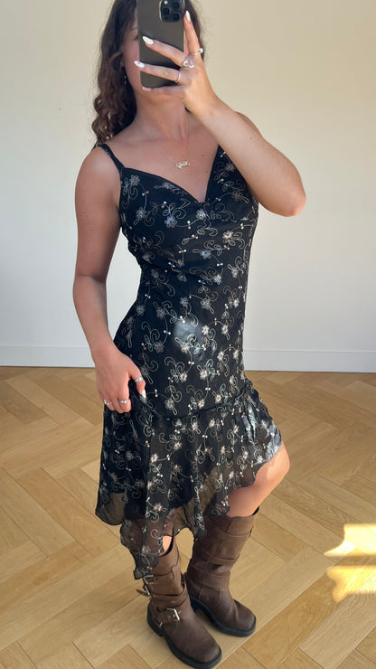00s black floral midi dress- size M/L