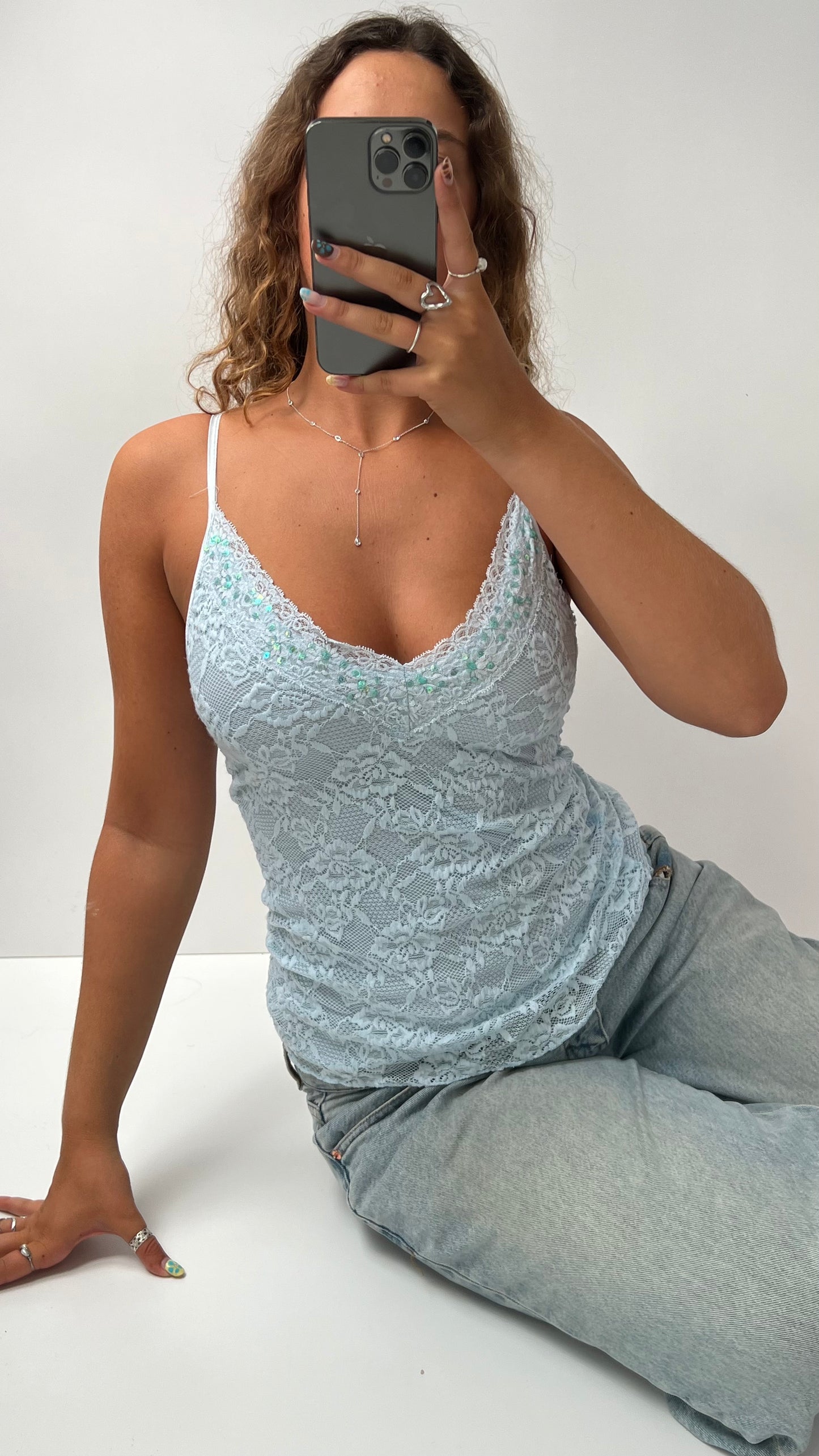 00s blue lace cami- size L