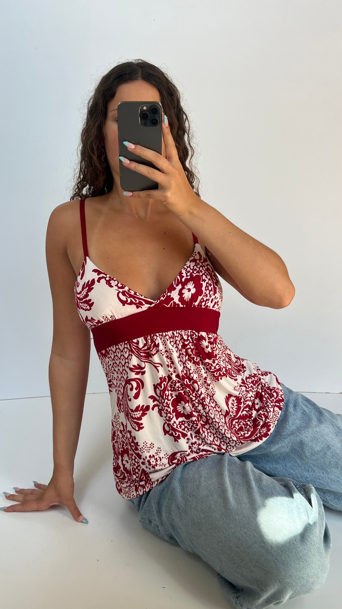 00s red floral cami- size L