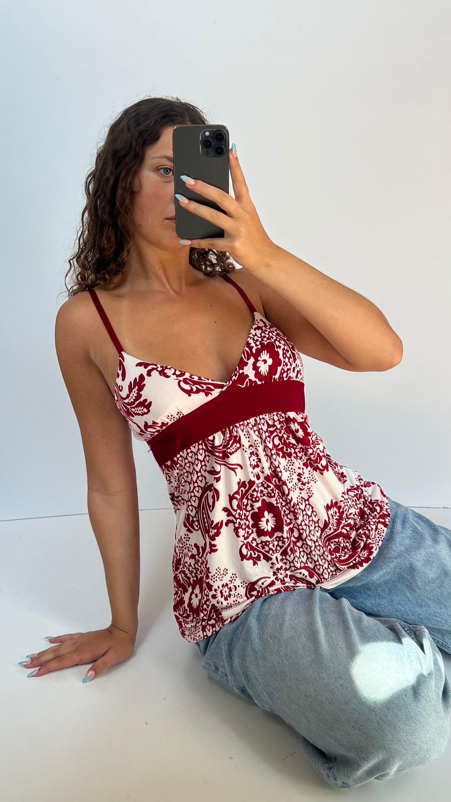 00s red floral cami- size L