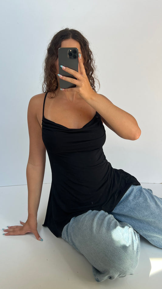 00s black asymmetric cami- size M