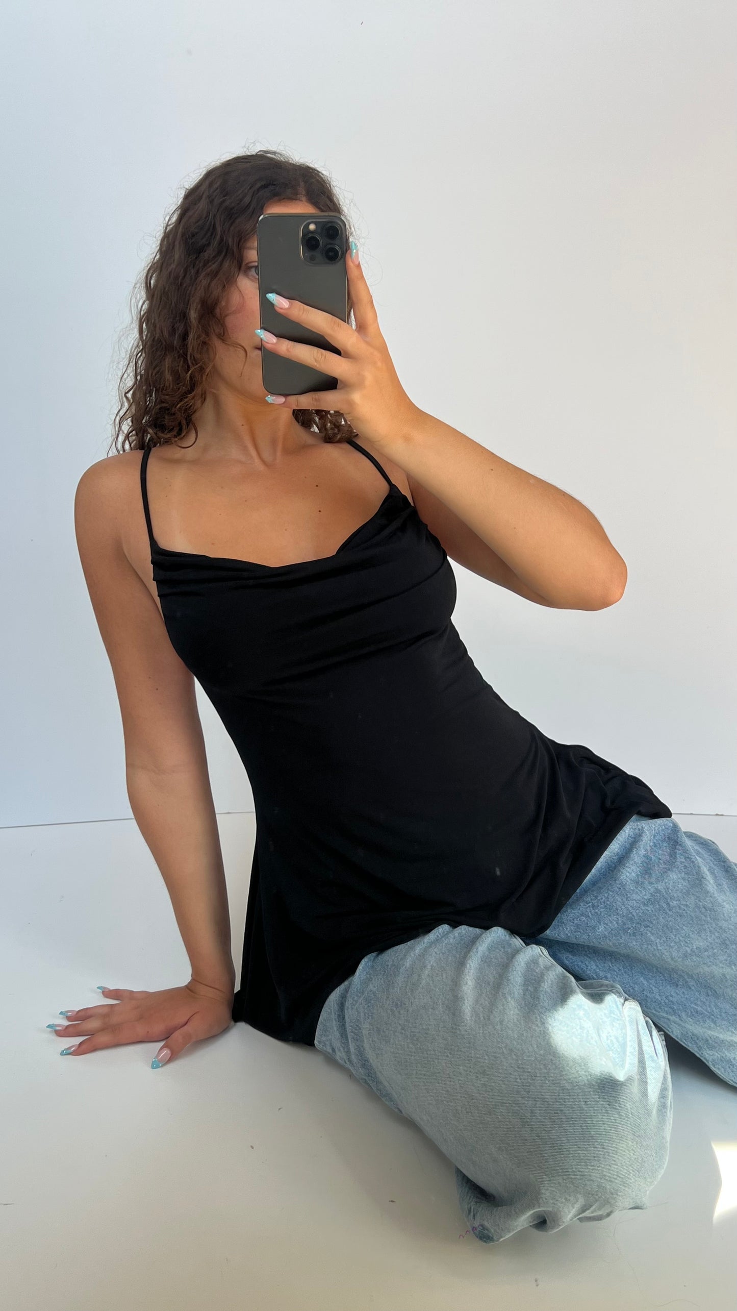 00s black asymmetric cami- size M