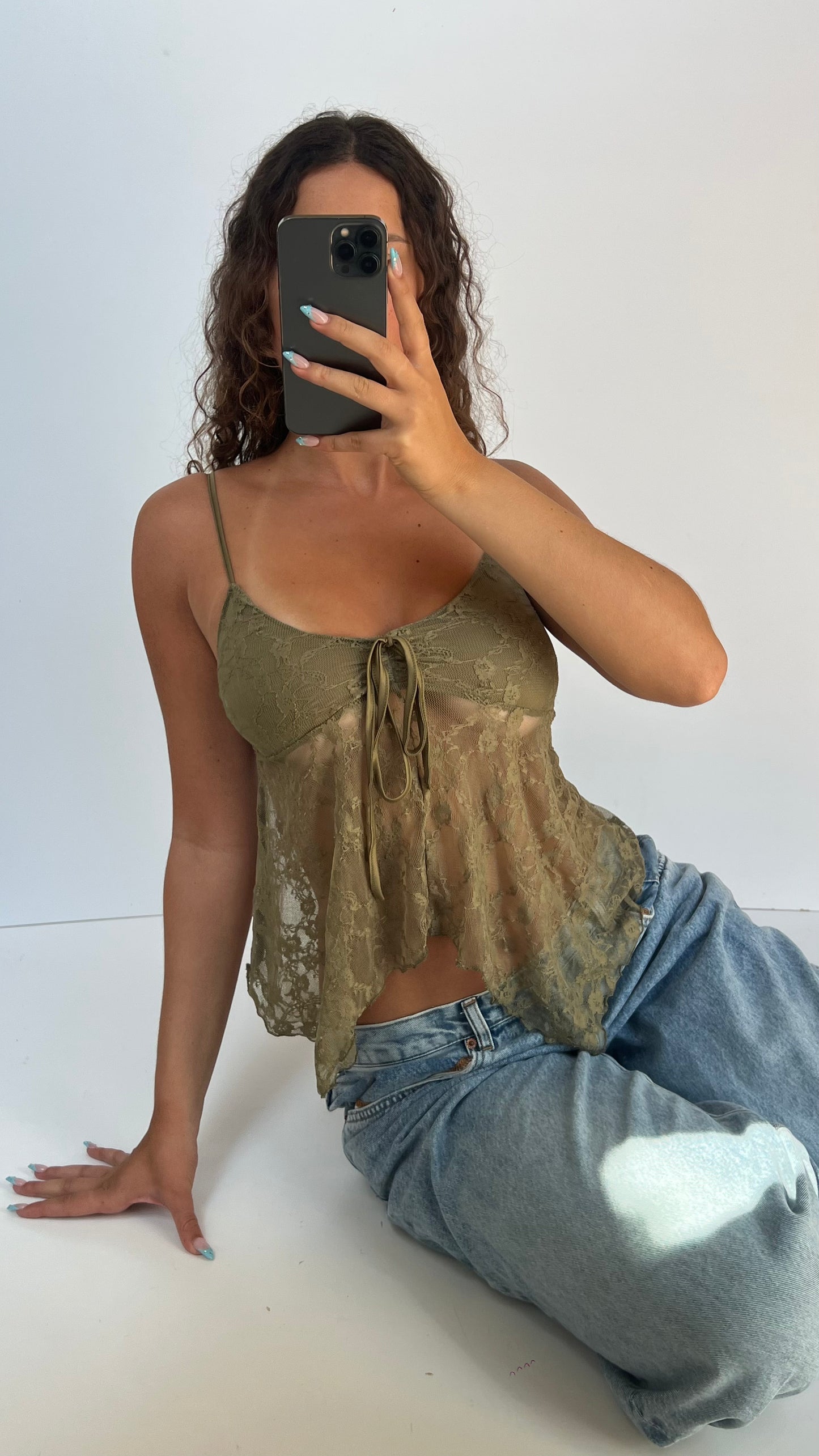 00s khaki lace cami- size M