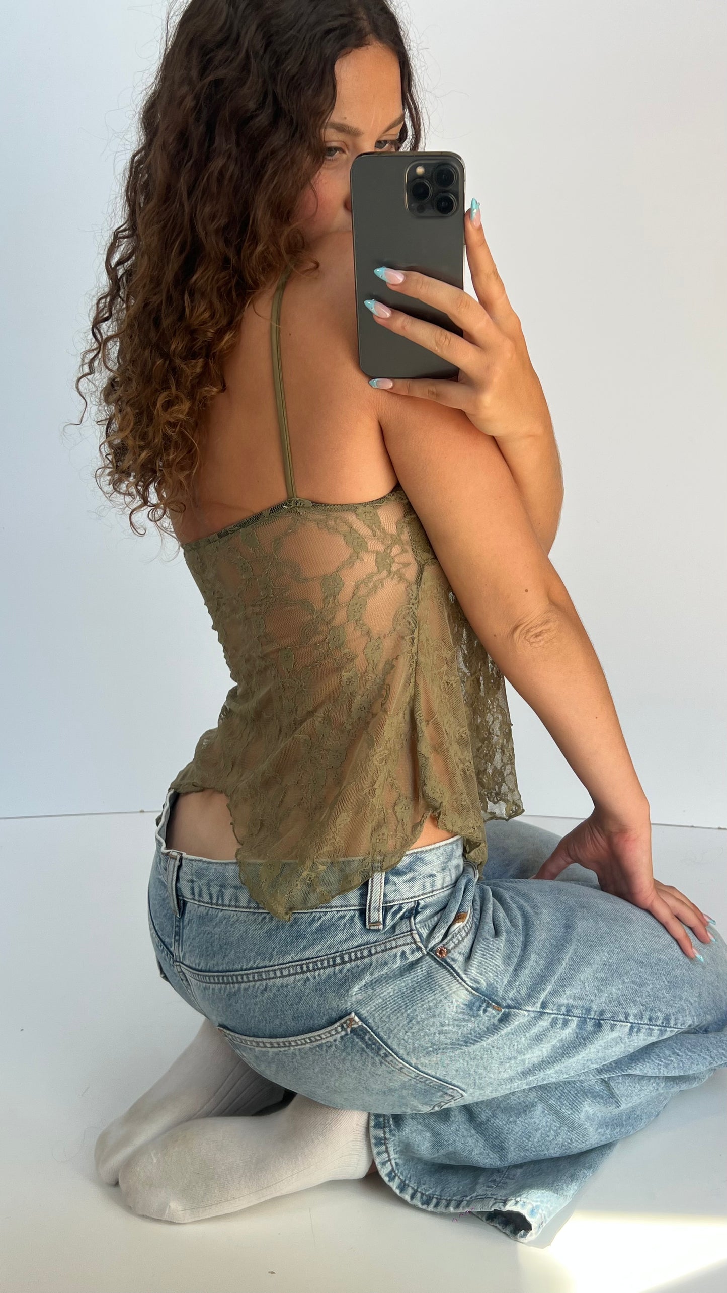 00s khaki lace cami- size M