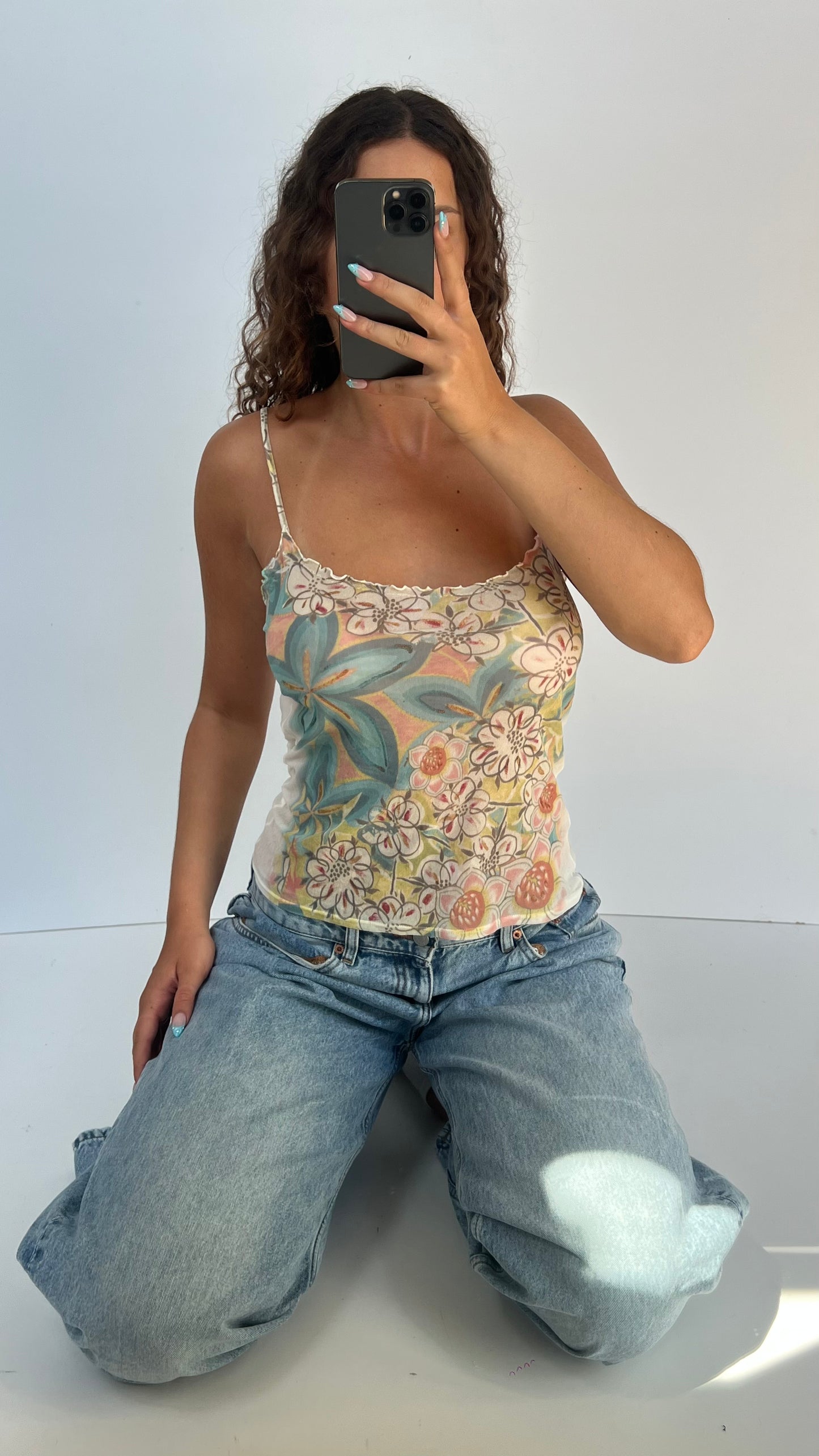 00s blue floral cami- size M