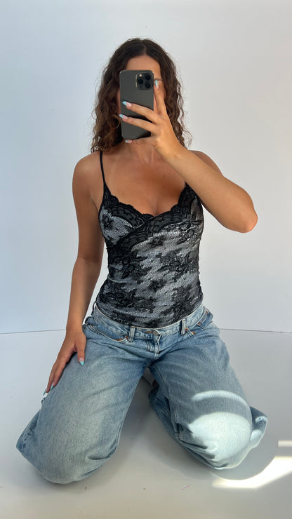00s black blue lace cami- size S