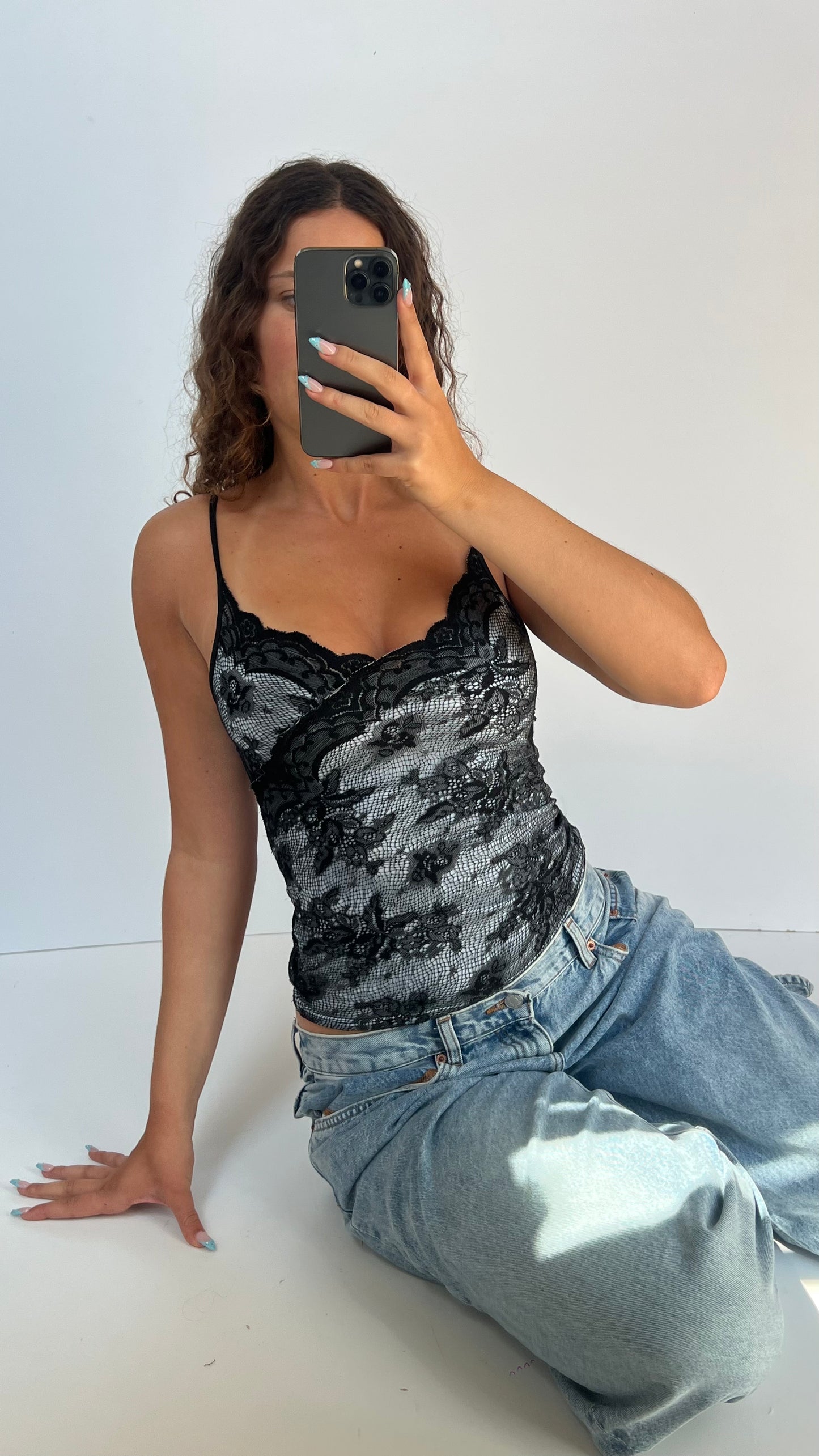 00s black blue lace cami- size S