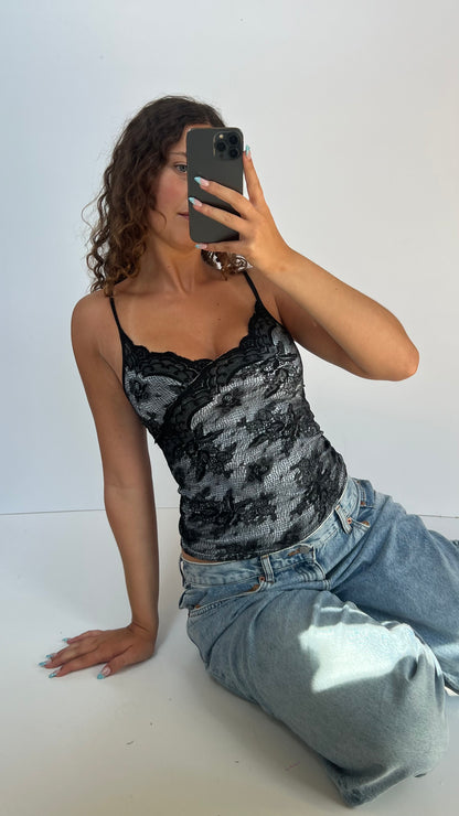 00s black blue lace cami- size S