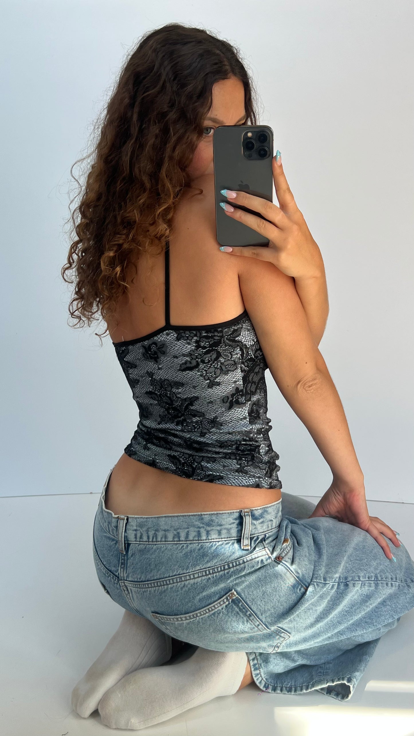 00s black blue lace cami- size S