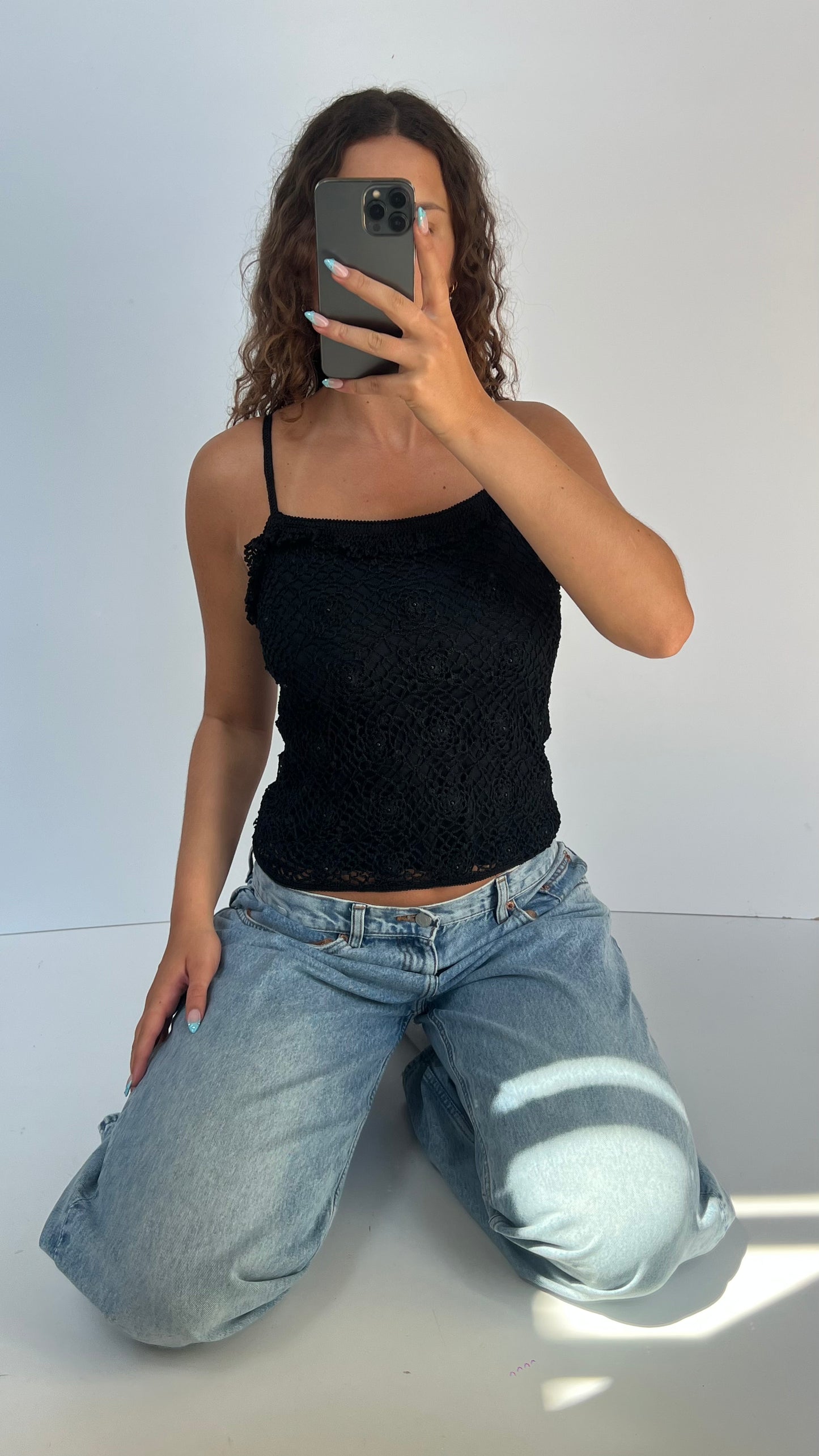 00s black crochet cami- size S/M
