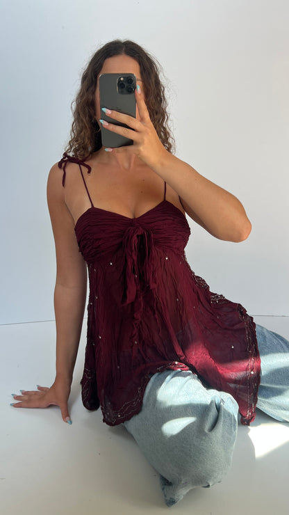 00s red mesh asymmetric cami- size S/M