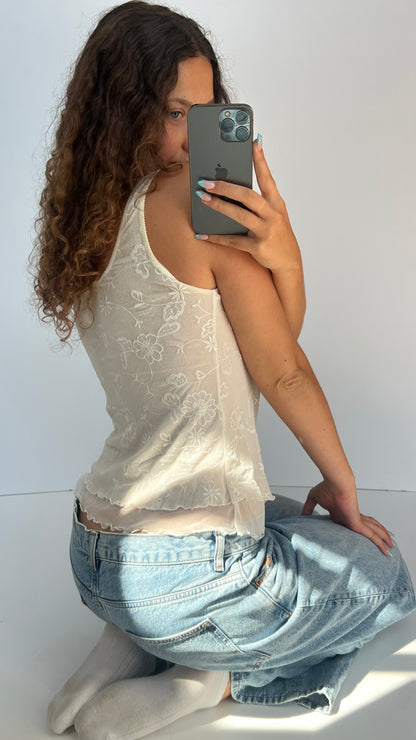 00s white mesh lace top- size XL