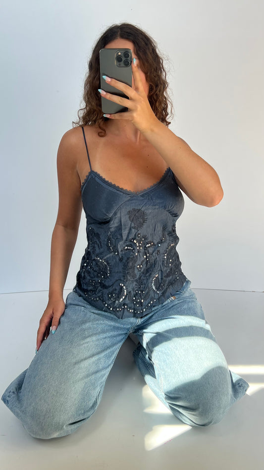 00s blue sequin cami- size M