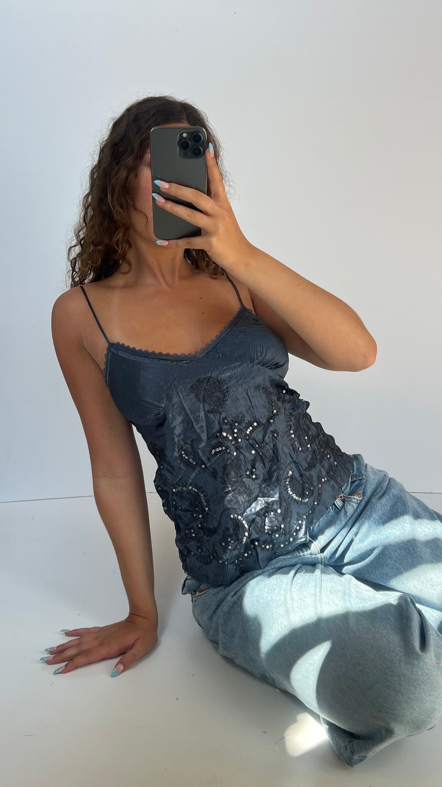 00s blue sequin cami- size M