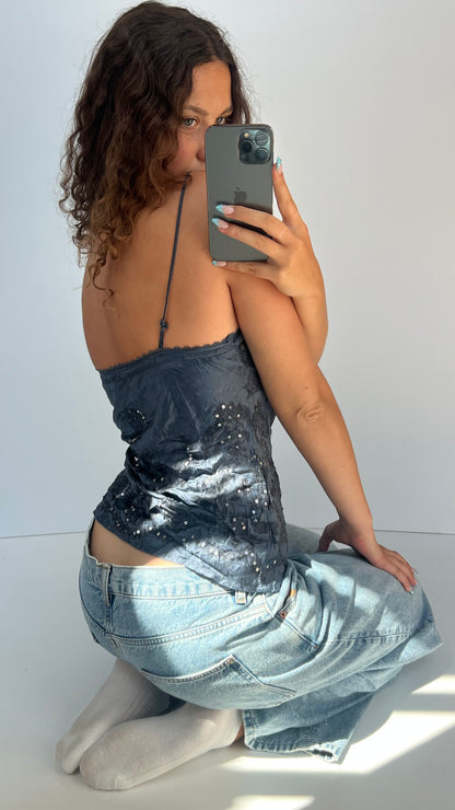 00s blue sequin cami- size M