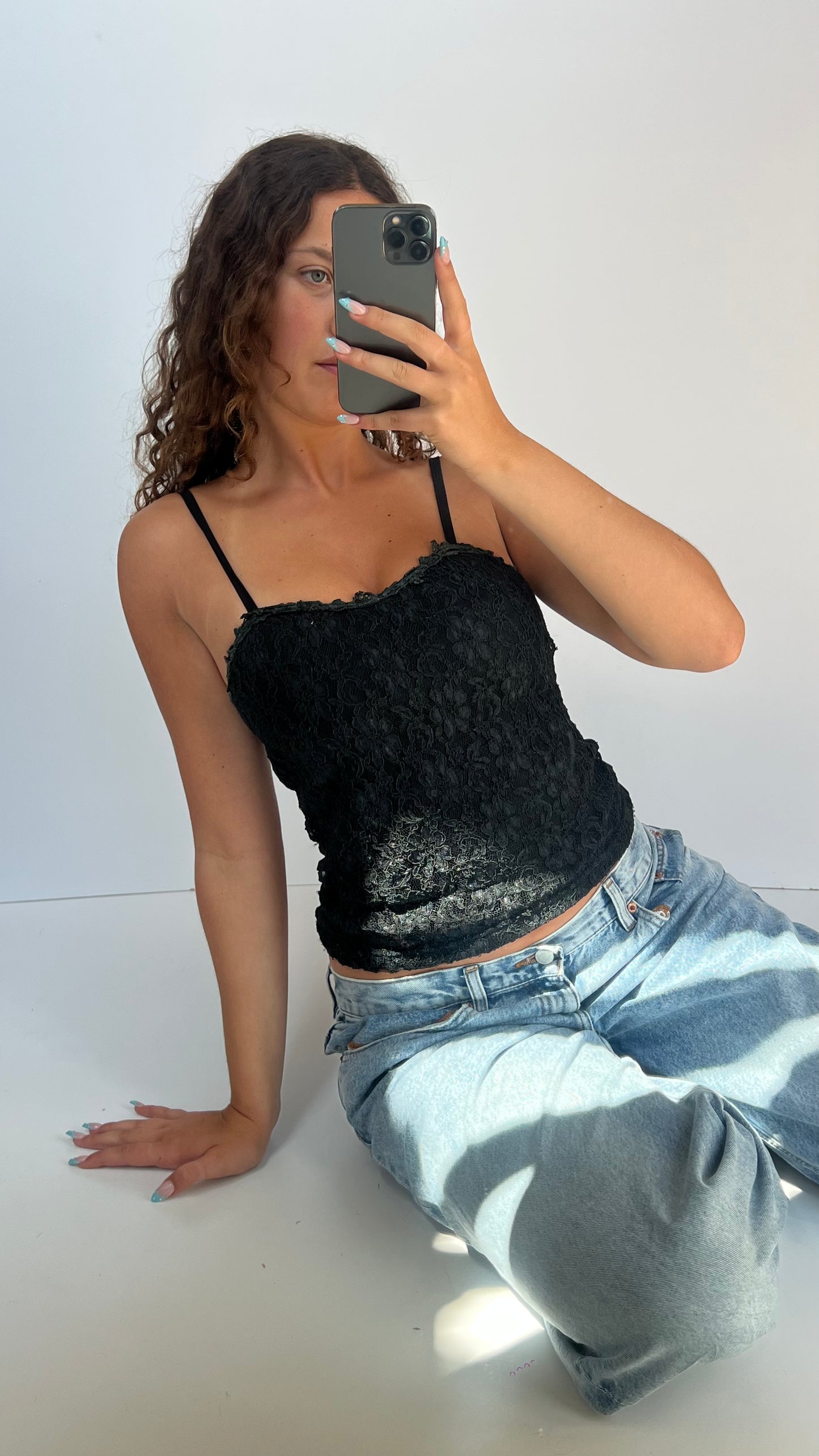 00s black lace cami- size S