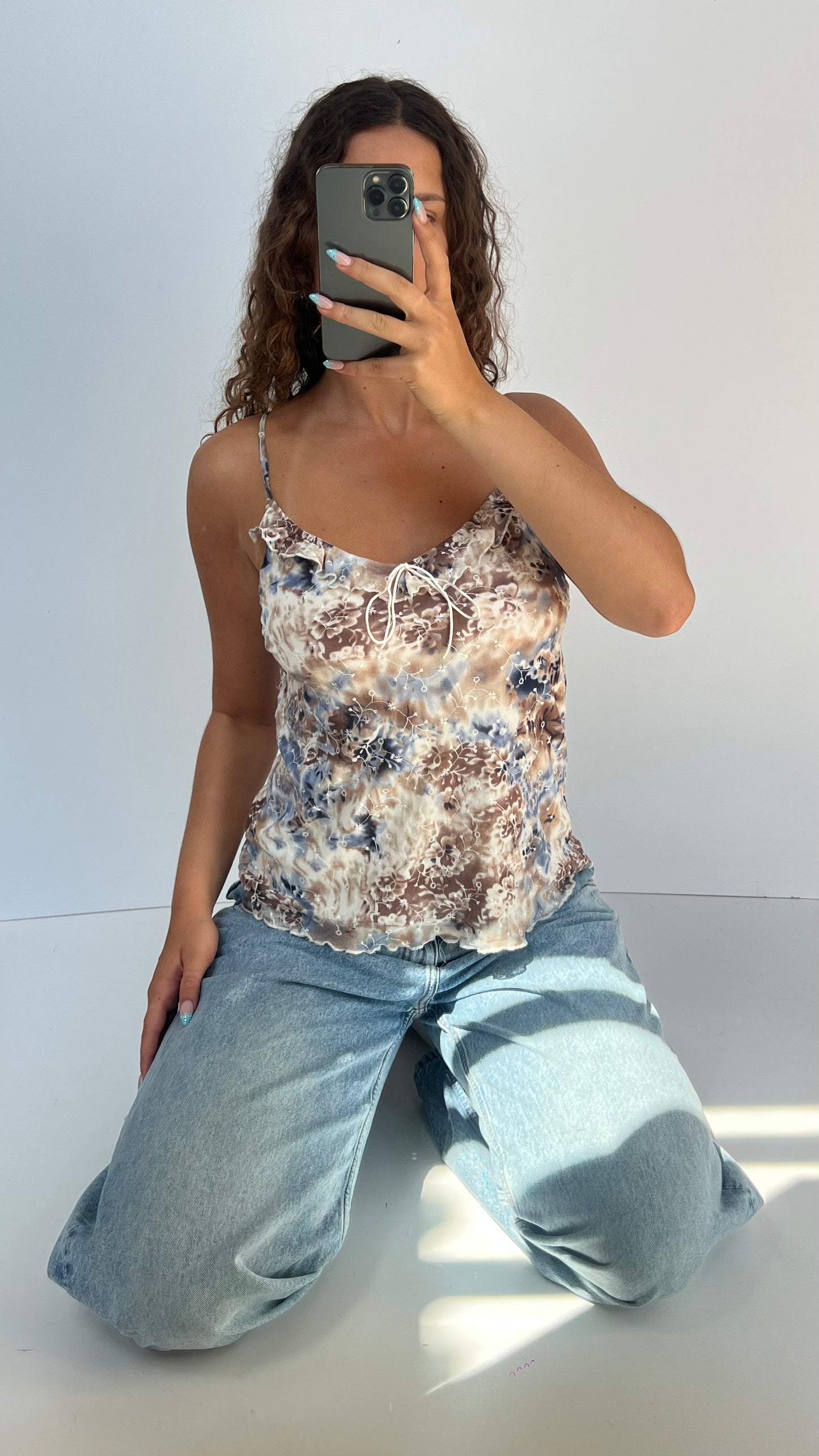 00s brown blue mesh cami- size M