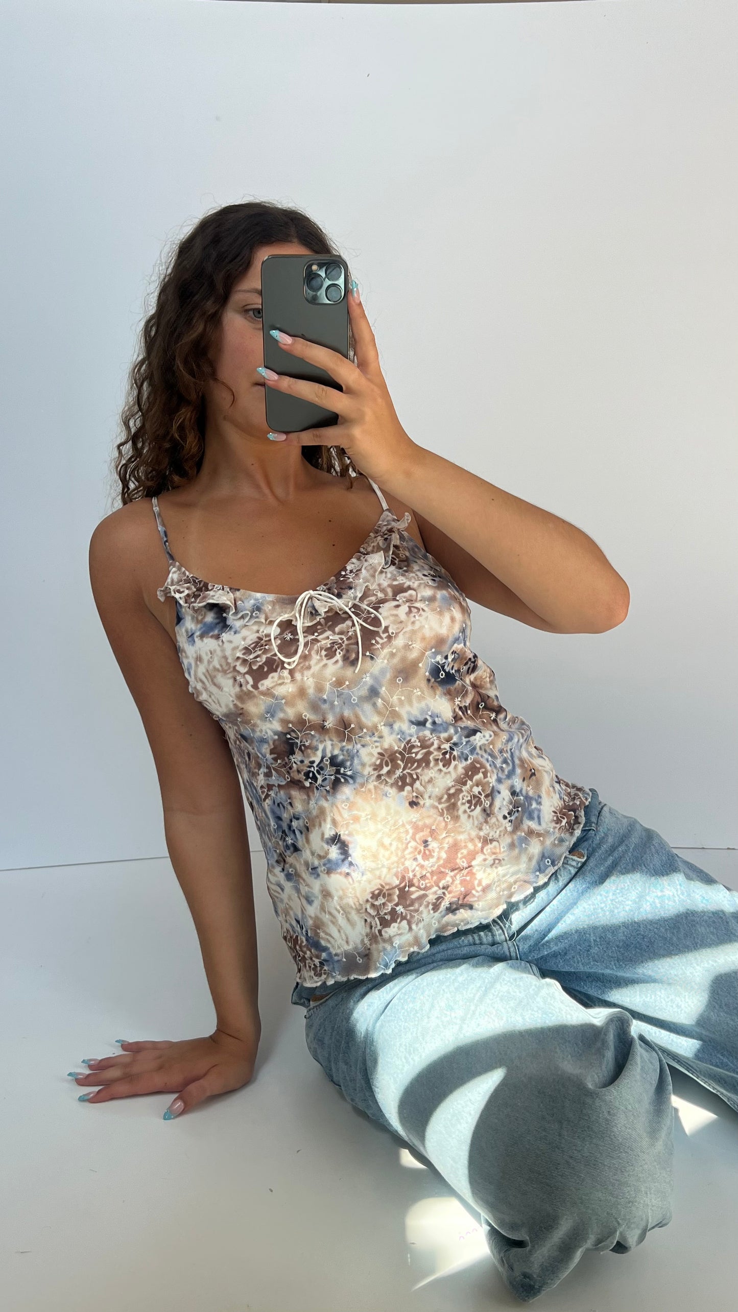 00s brown blue mesh cami- size M