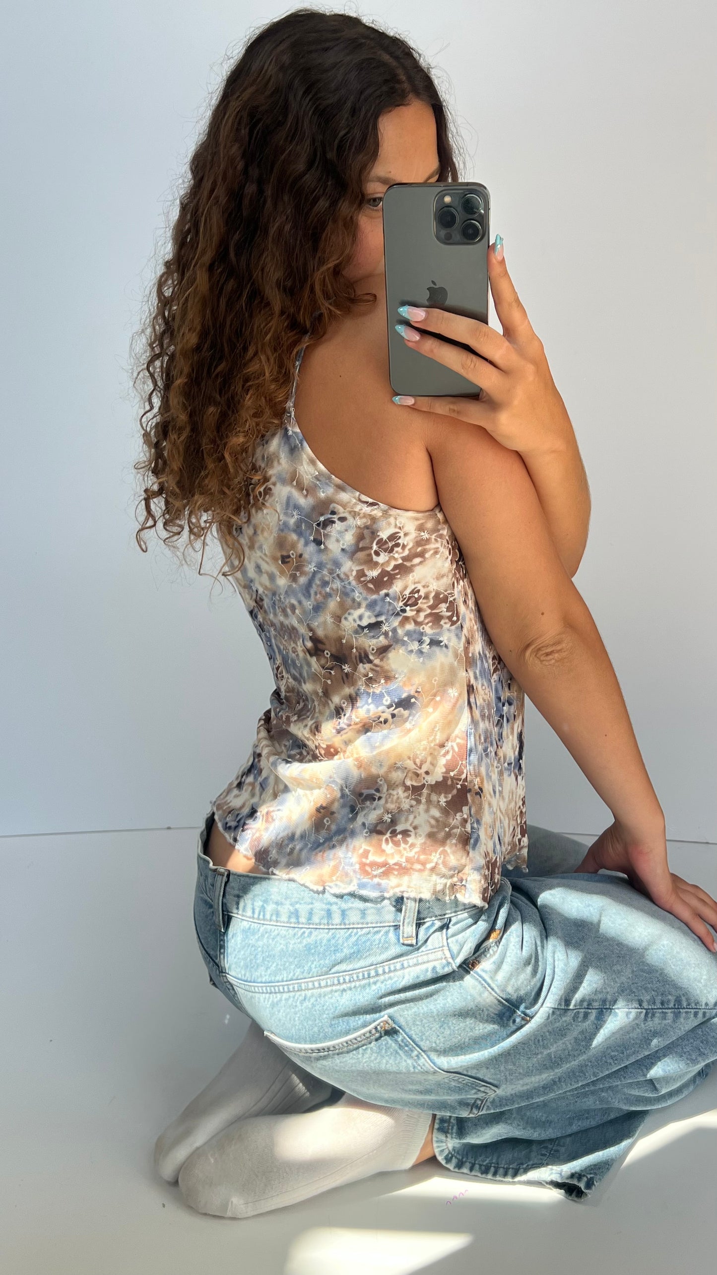 00s brown blue mesh cami- size M