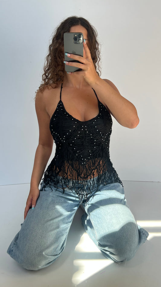 00s black backless cami- size M