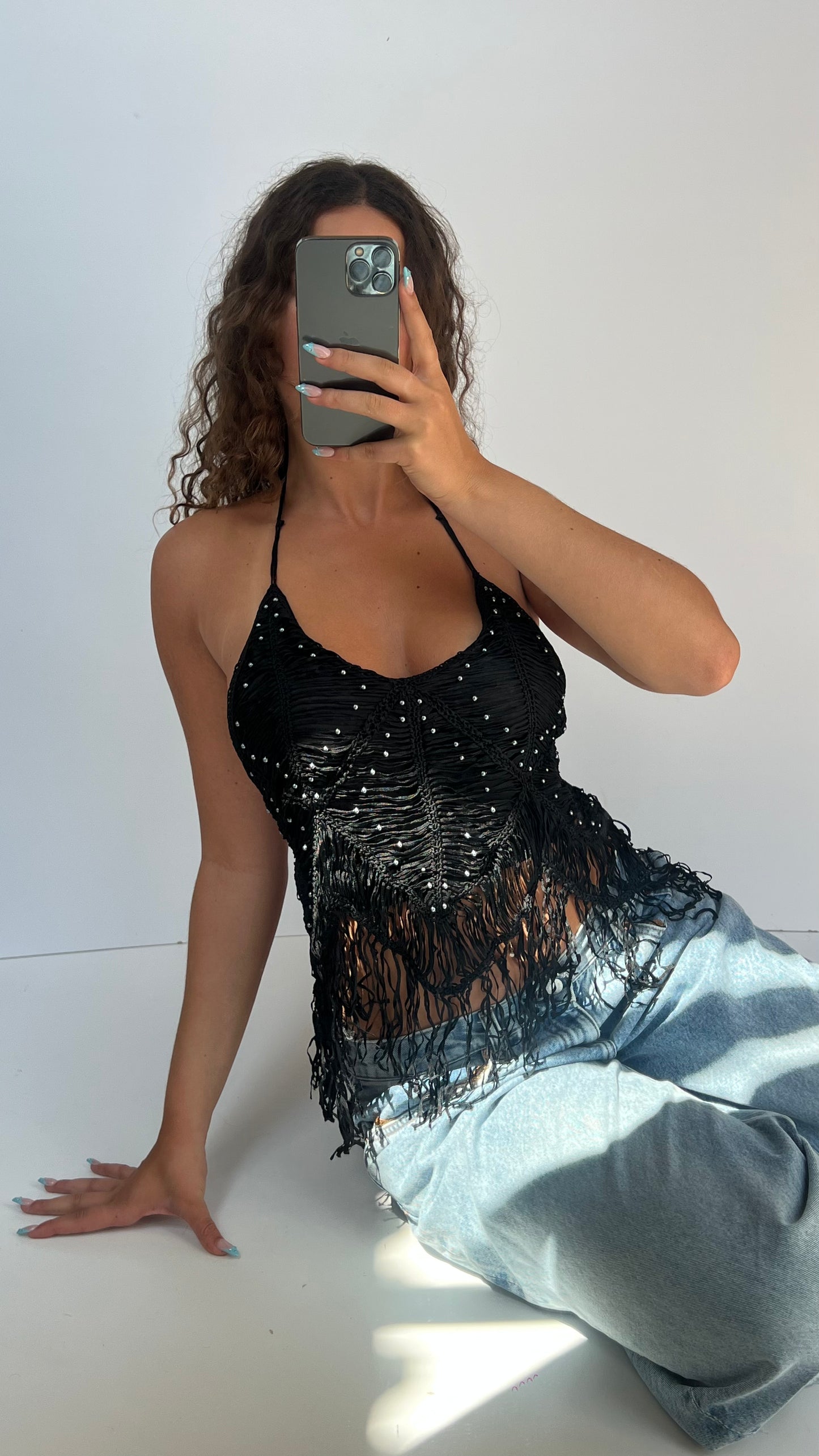 00s black backless cami- size M