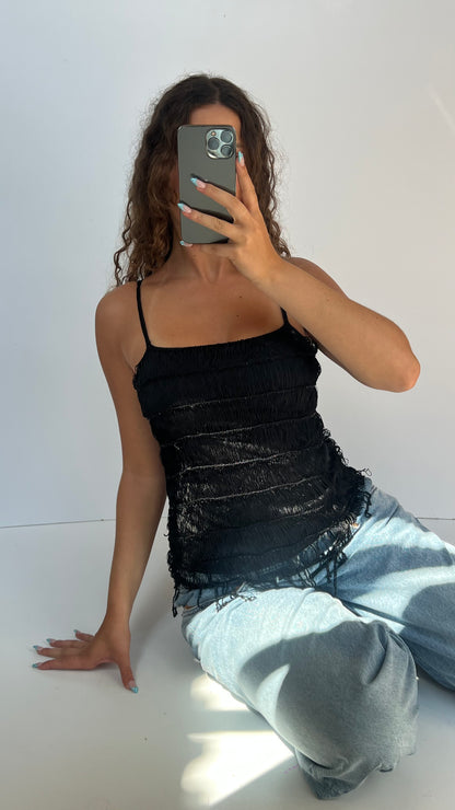 00s black fringe beaded cami- size M