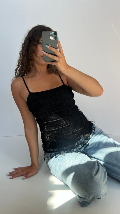 00s black fringe beaded cami- size M