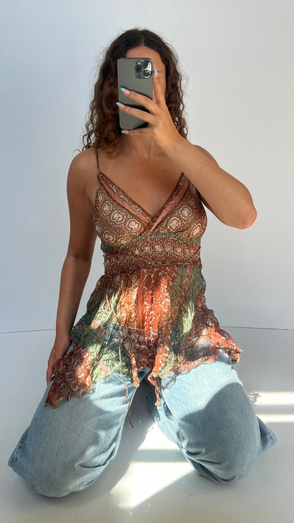 00s brown mesh babydoll cami- size M