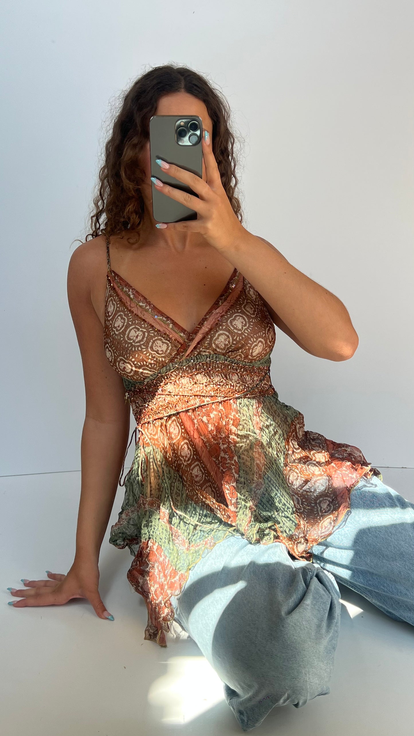 00s brown mesh babydoll cami- size M