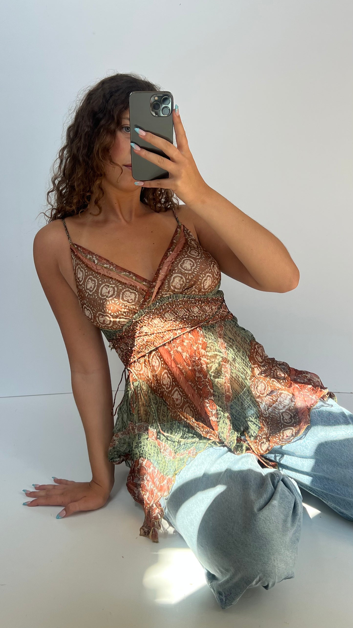 00s brown mesh babydoll cami- size M
